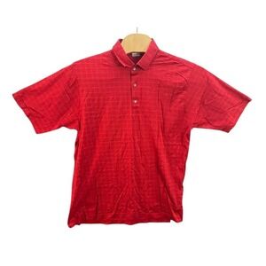 Martin Golf Mens XL Red Windowpane Pima Cotton Short Sleeve Polo Shirt
